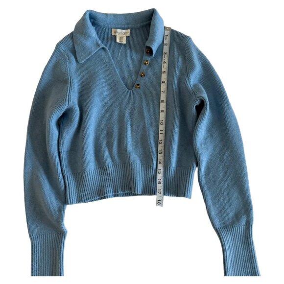 Happily Grey Blue Cropped Button Sweater - Picture 3 of 4